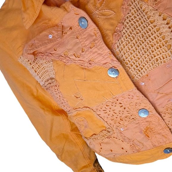 Y2K‎ Medium Sherbert Orange Artsy Textured Jacket Linen Blend Lightweight Boho - Picture 2 of 9